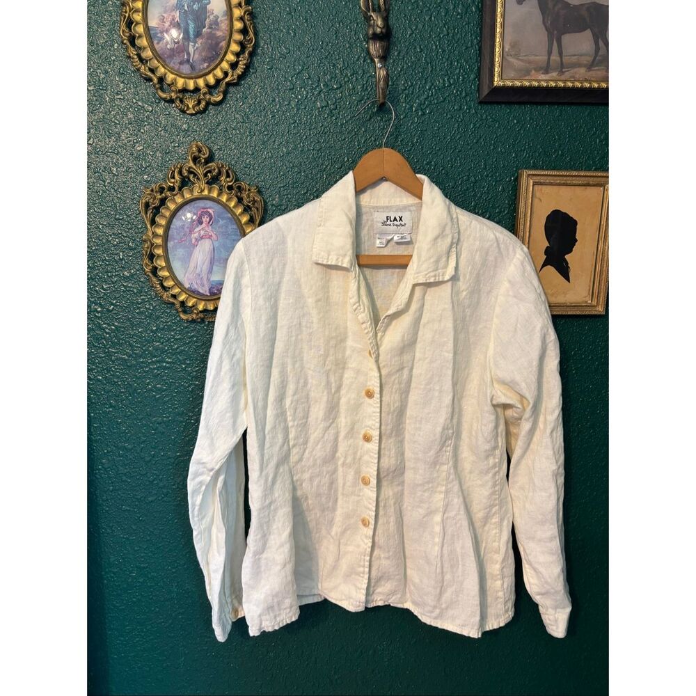 Flax Cream Linen Button Up Top Sz Medium